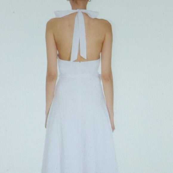 STAUD Kai Halterneck Cotton Blend Dress in White - FCM80 - Picture 3 of 14